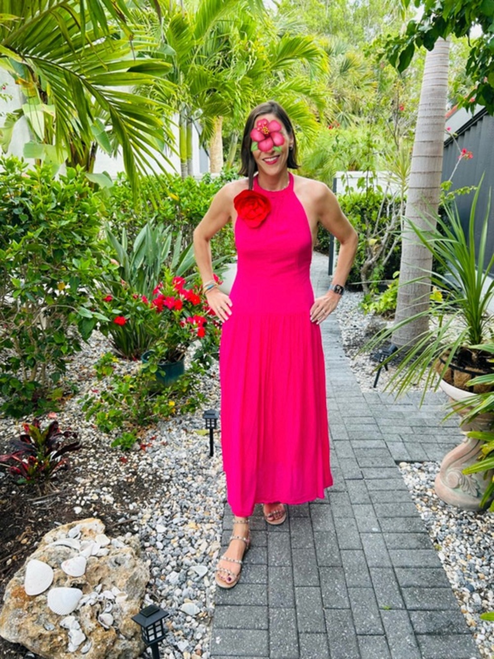 FARM Rio Hot Pink Halter Rosette Maxi Dress - Picture 4 of 14
